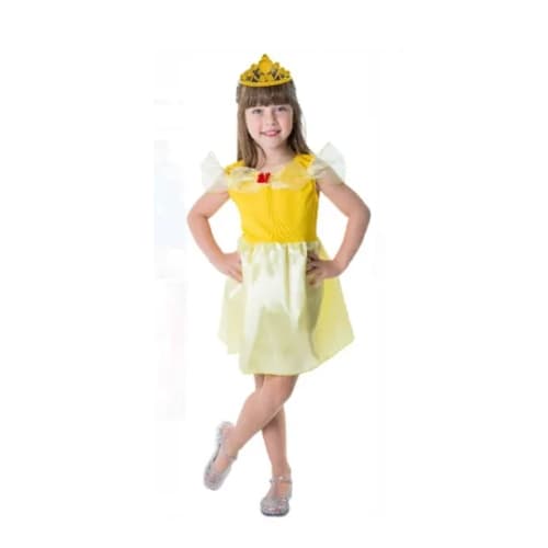 FANTASIA INFANTIL MENINA PRINCESA BELA AMARELA COM ACESSÓRIO