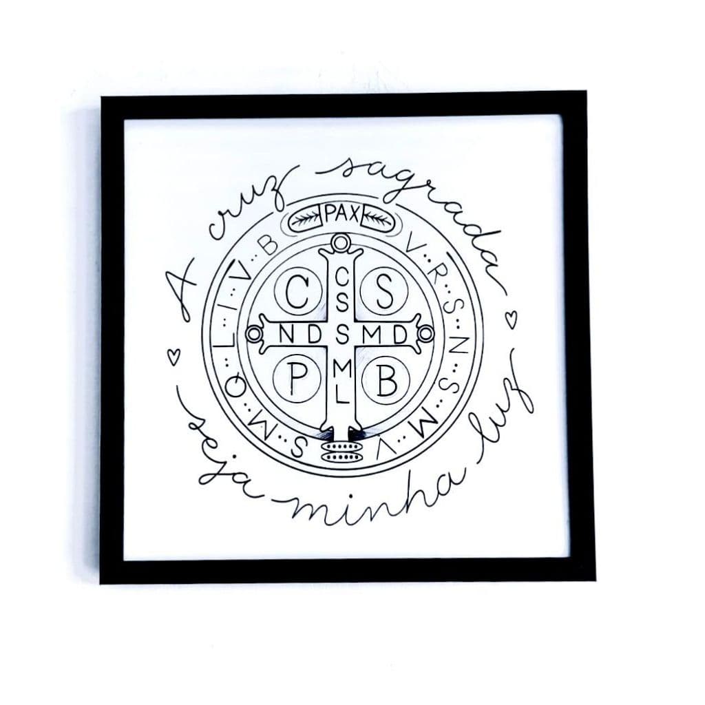 Quadro para caixa de luz 53X53 A CRUZ SAGRADA SEJA MINHA LUZ sala/decoração