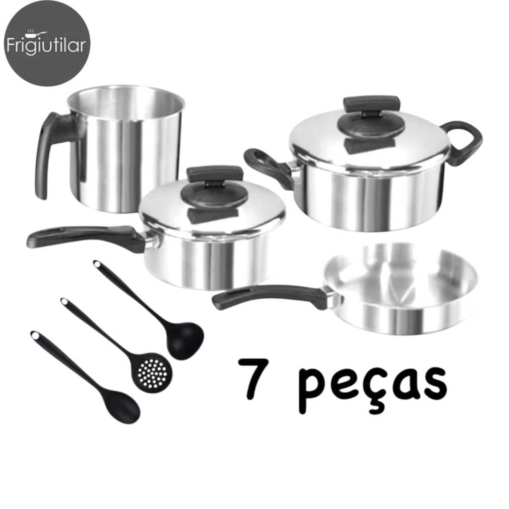 Jogo de Panelas em Alumínio Polido + Talheres Conjunto 7 Peças Oferta