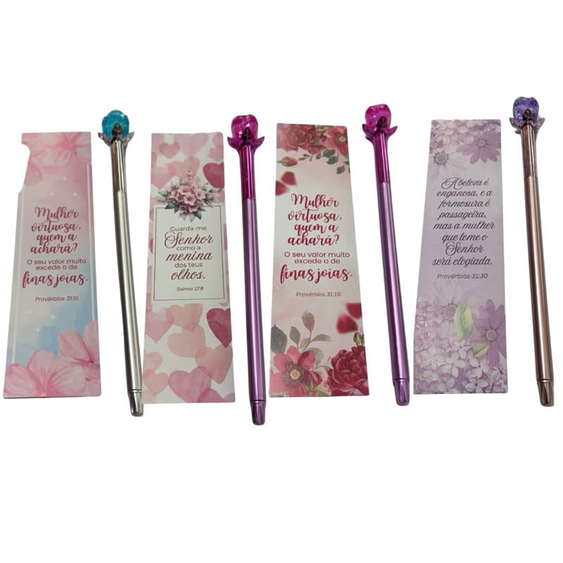 Marca página mulher virtuosa com caneta esferográfica com flor-4 modelos