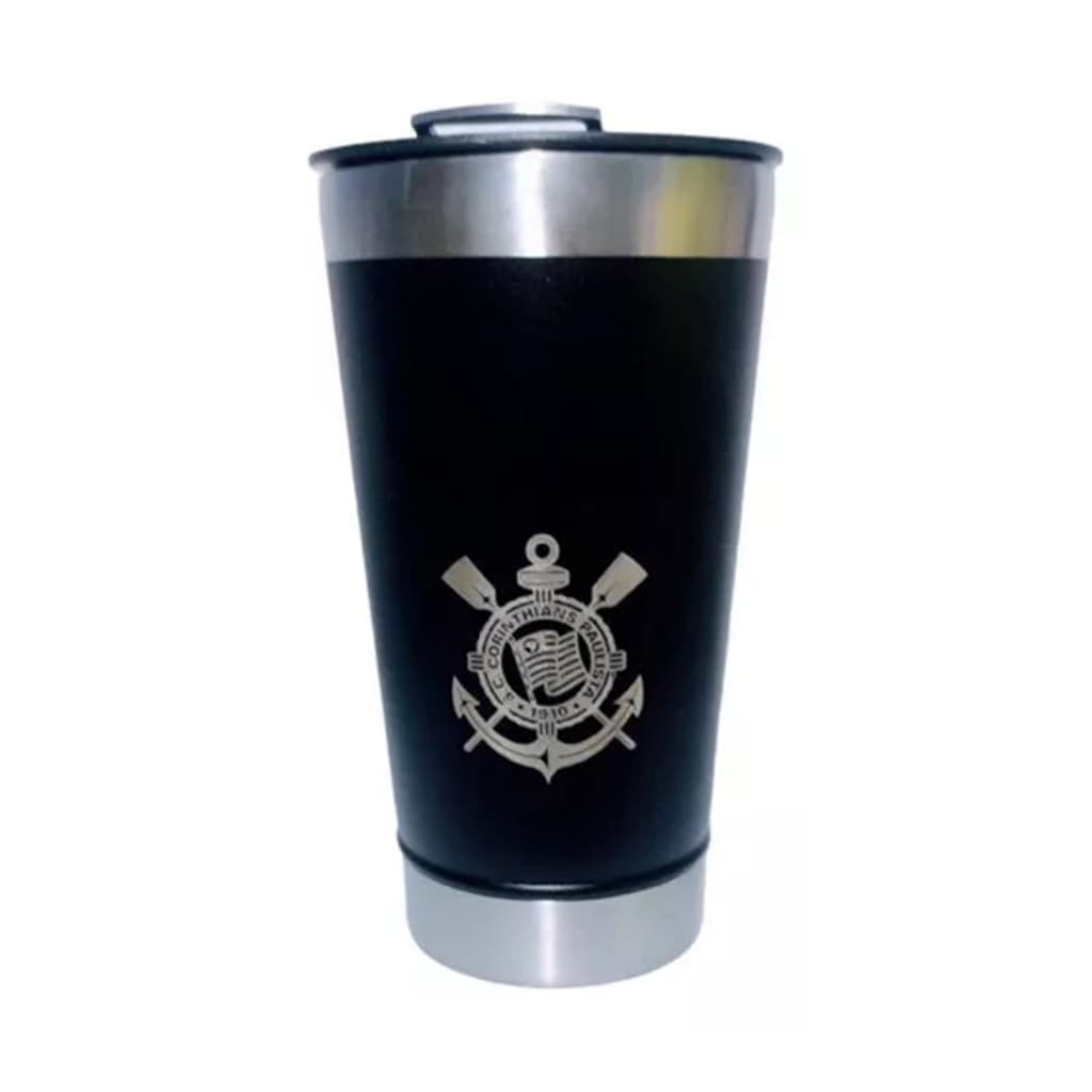 Copo do Corinthians Preto Térmico C/tampa E Abridor 473ml