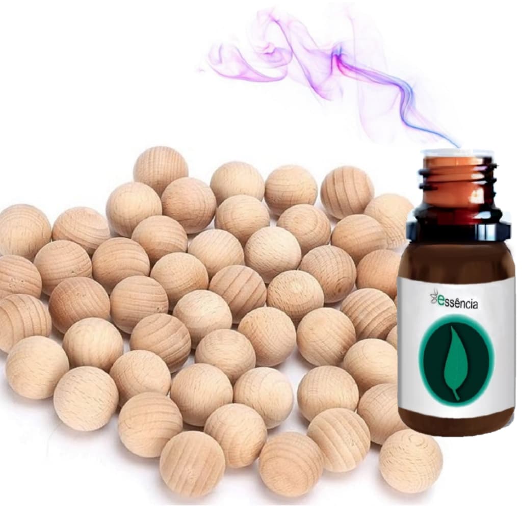 Kit Anti Mofo Bolas Madeira 50 Unid. + Essência Cedro 10 Ml.