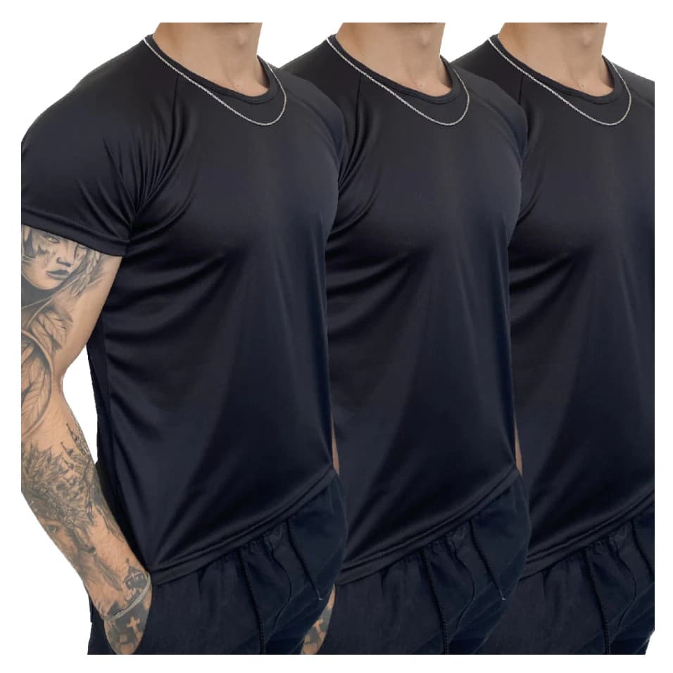 Kit 3 Camiseta Dry Fit Masculina Lisa - Casual Exercícios Corrida
