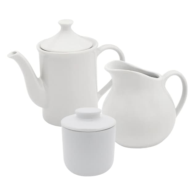 3 Peças Manteigueira Francesa + Jarra 750ml + Bule 650ml em Porcelana Branca para cantinho do café