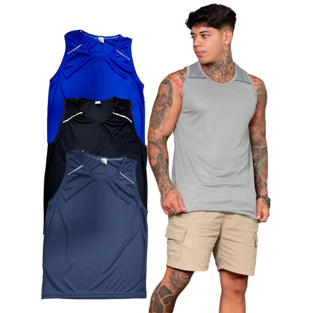 kit 03 camisetas regatas dry fit masculina esportes academia treino