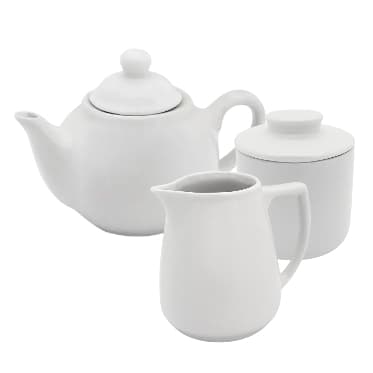 Kit Bule 500ml + Jarra 460ml + Manteigueira Francesa 225ml em Porcelana Branca para Cantinho do Café/Chá