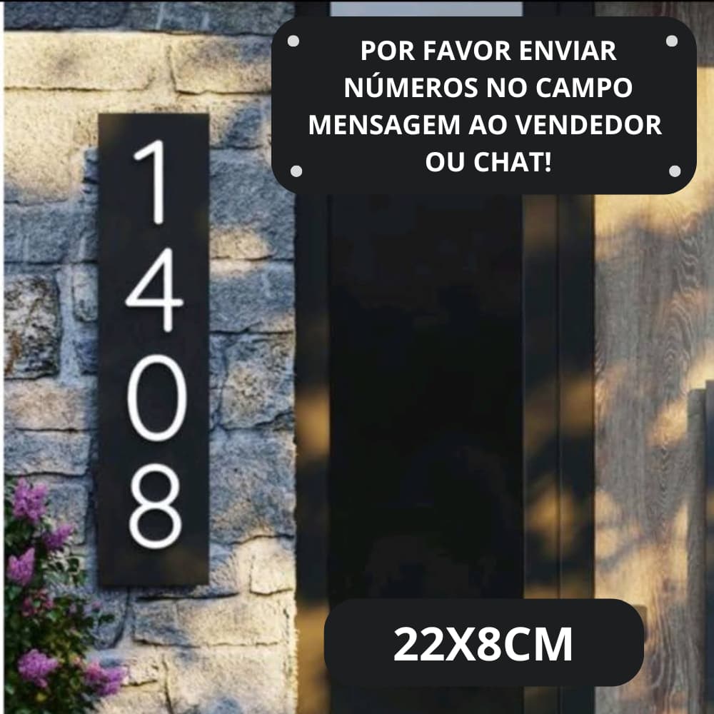 NÚMEROS PARA CASA, NÚMERO RESIDÊNCIAL, PLACA 22X8CM, PERSONALIZAVEL, NÚMEROS E LETRAS PARA FACHADA