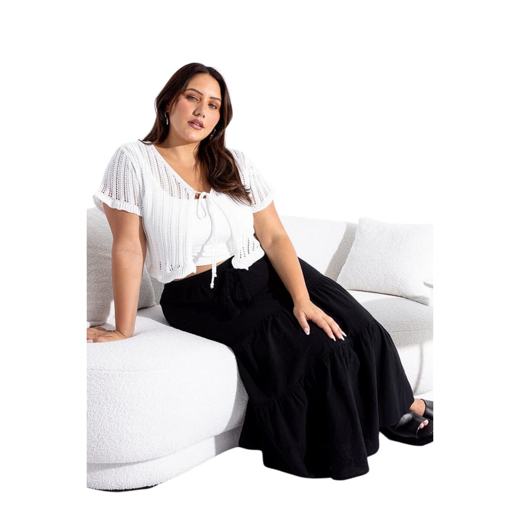 Blusa Cropped Plus Size Feminina Bolero Tricot Verão Cordão