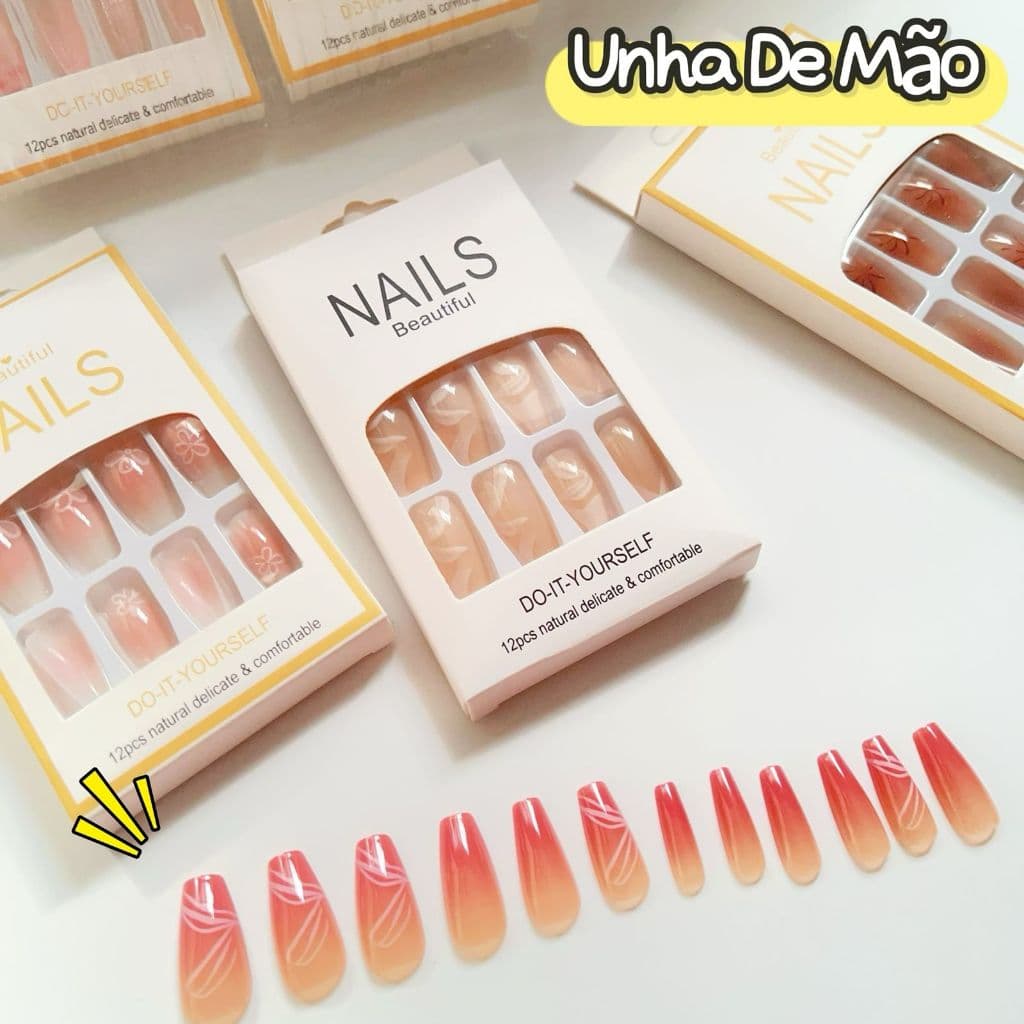 Kit 4 de Unhas Postiças Lindas e Decoradas com Pedras.