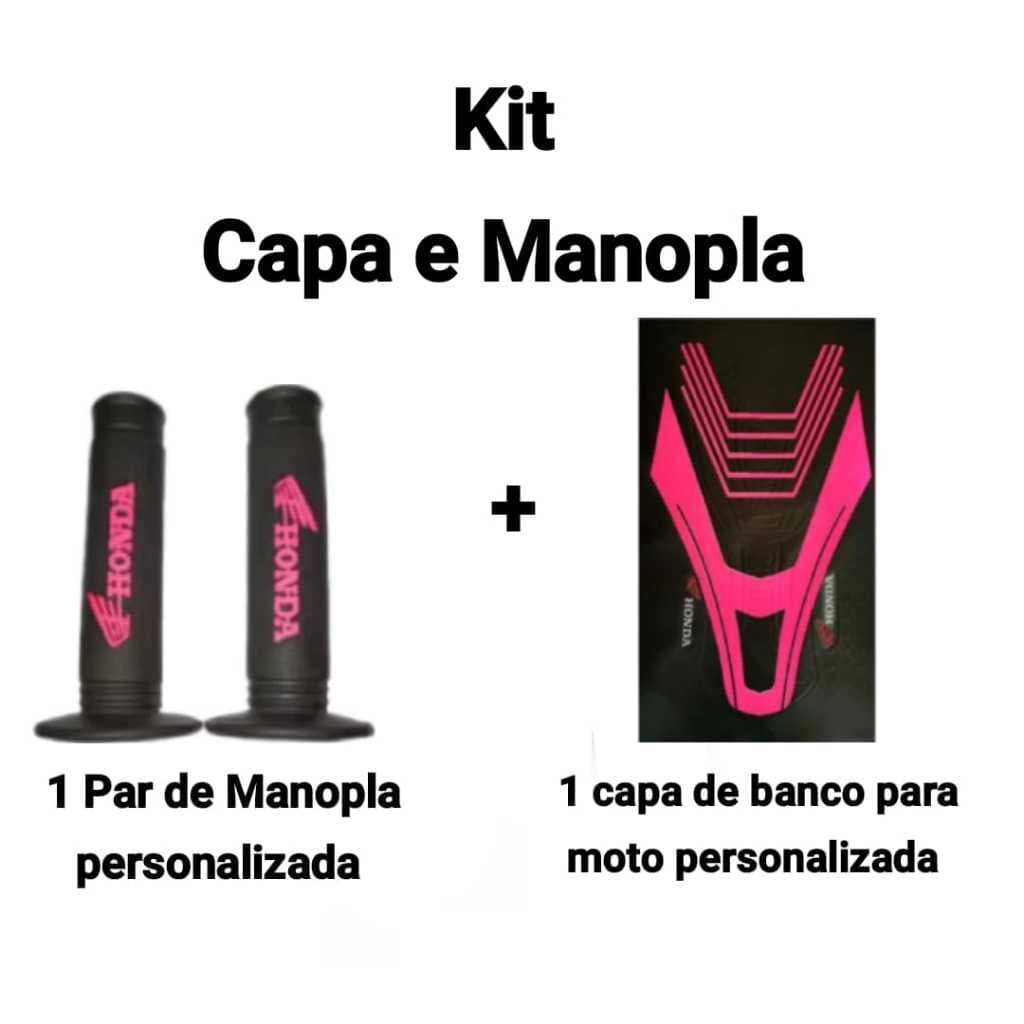 Kit Capa de Banco para Moto e Manopla Punho Luva Diamante Personalizada Honda Rosa Pink