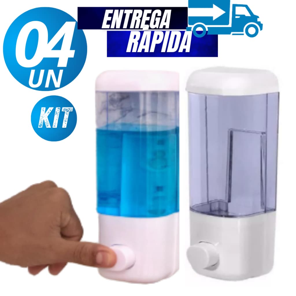 Jogo Kit 04/02  Dispenser de Parede 500ml para Álcool Gel Saboneteira Detergente Sabonete Líquido Suporte de Parede