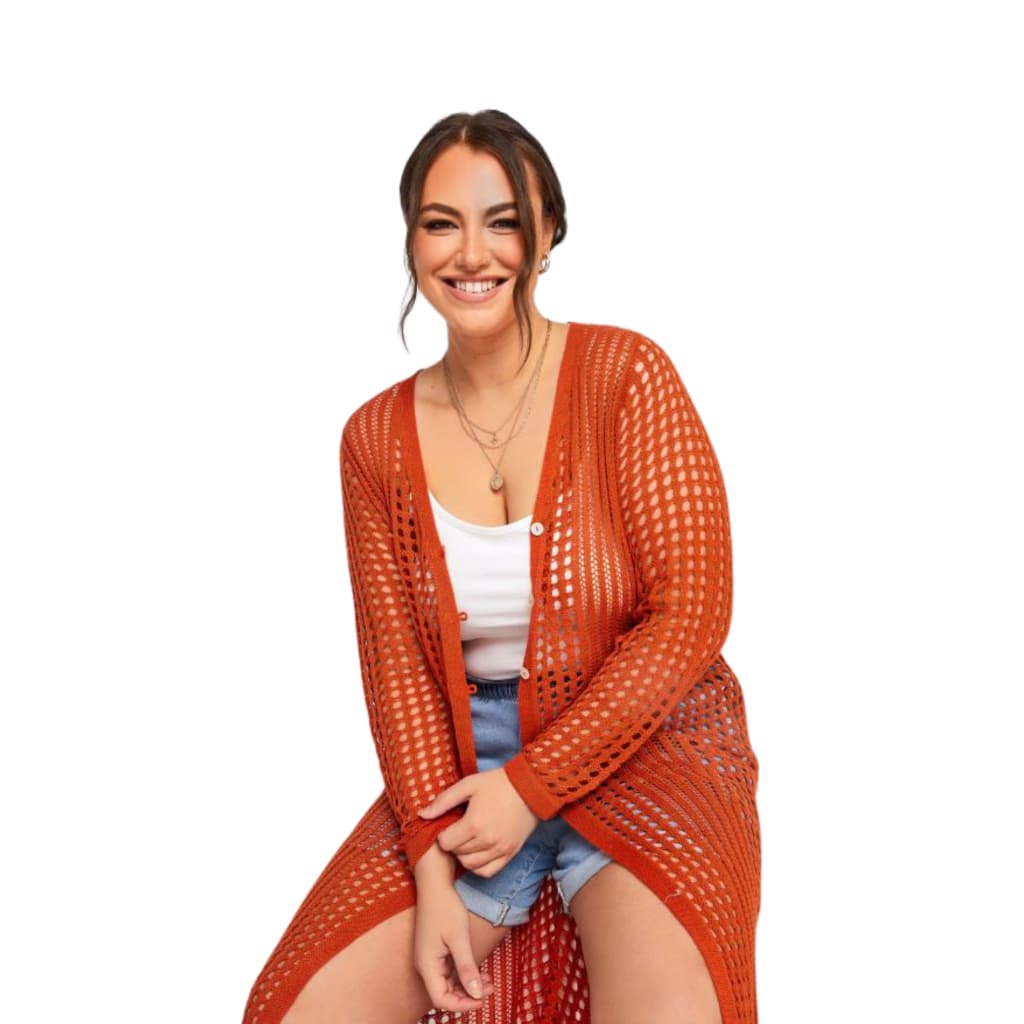 Cardigan Plus Size Feminino Longo Inverno Vazado Verão Kimono