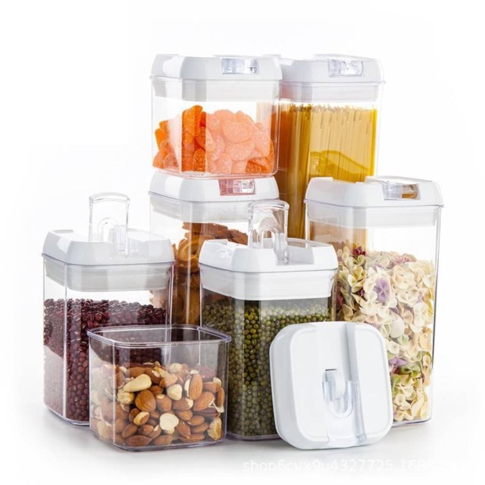 Kit 7 Potes Transparente Resistente Cozinha Armário Organiza Alimentos Empilhável Herméticos