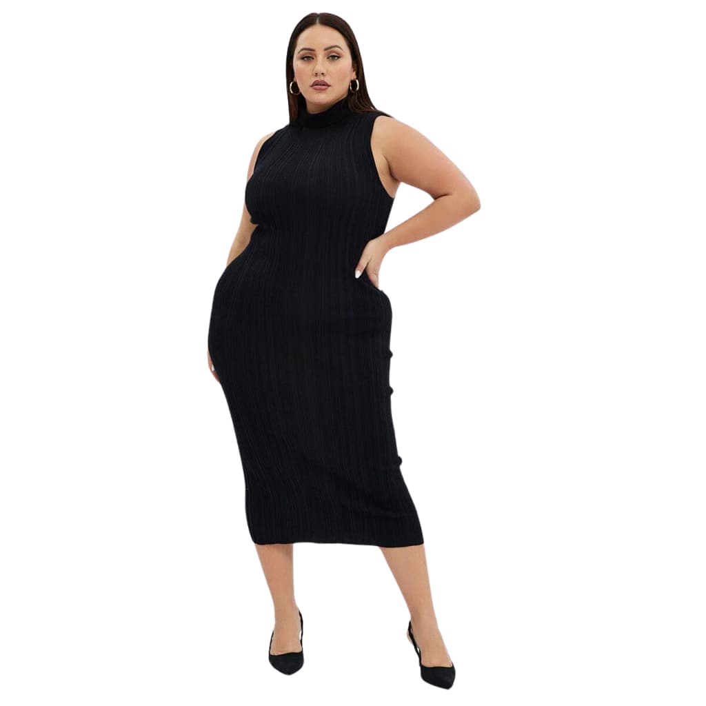 Vestido Midi Plus Size Feminino Tricot Tubinho Vestido Básico Mulher