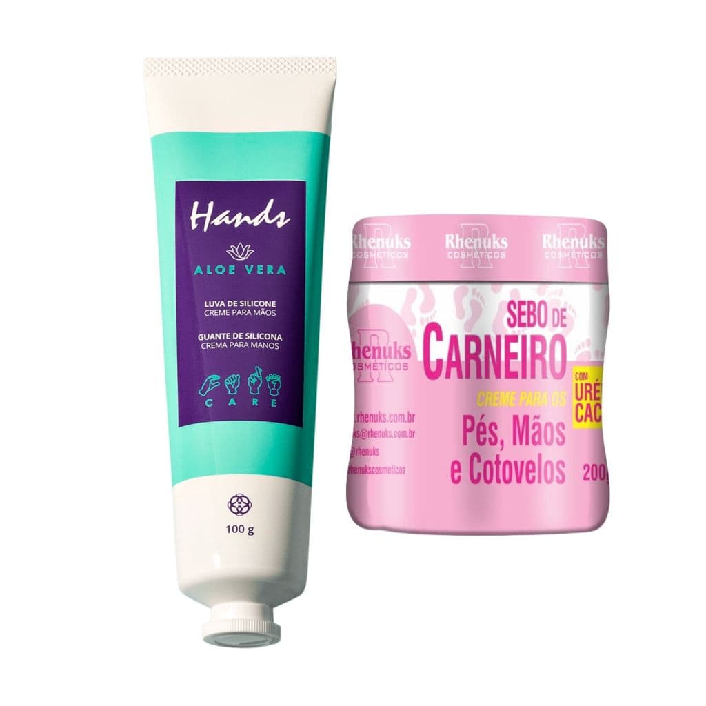 KIT Luva De Silicone  Para As Mãos Hands + Sebo De Carneiro Anti Rachaduras Pés, Mãos E Cotovelos