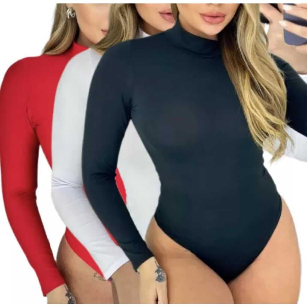 BODY FEMININO SUPLEX MANGA LONGA GOLA ALTA CACHARREL SEGUNDA PÉLE 4 ESTAÇÕES PROTEÇÃO FRIO E CALOR
