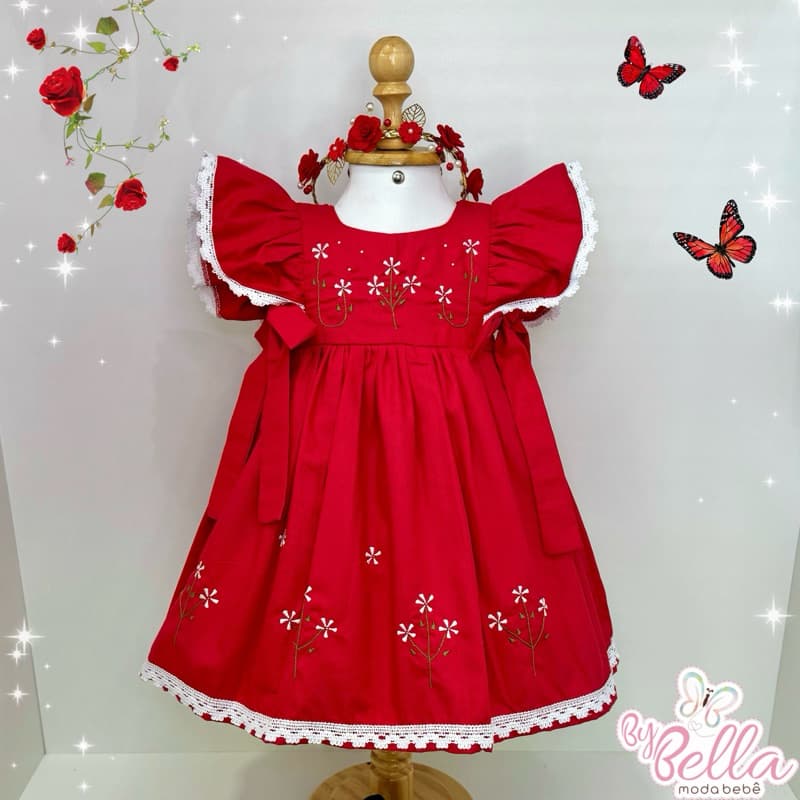 VESTIDO INFANTIL MENINA BORDADO NATAL LAILA VERMELHO