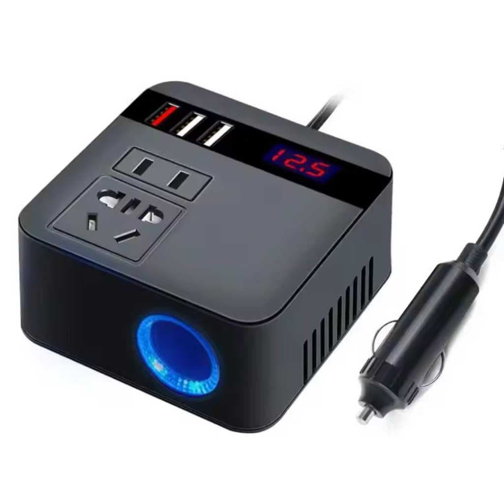 Inversor de carro com tomadas + voltímetro 12/24v x 110v/220v - 200w pico