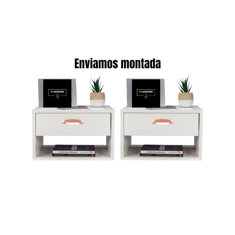 Kit Duas Mesa De Cabeceira Puxador Rose Escrivaninha Organizadora