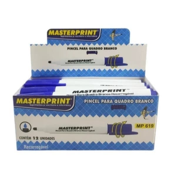 Pincel Quadro Branco Recarregável Caixa com 12 Unidades Cor Azul  Masteprint