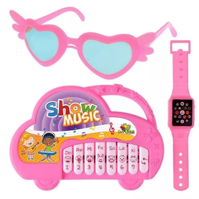 Piano Menina Teclado infantil música kit óculos Relógio piano ou kit Guitarra