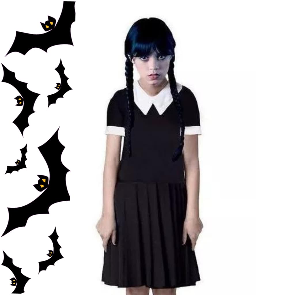 Fantasia Menina Vestido Preto  Vandinha Addams Veste do 4 ao 12