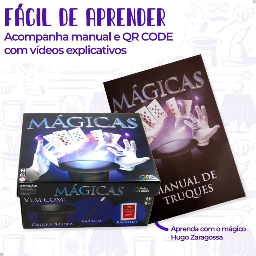Magica Brinquedo Infantil Kit 30 Truques Cartola Varinha Baralho Pais e Filhos Oferta!