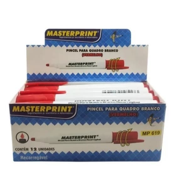 Pincel Quadro Branco Recarregável Caixa com 12 Unidades Cor Vermelho  Masteprint