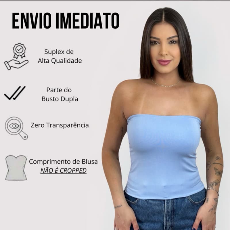 Tube Top Blusa Tubinho  em Suplex Forrada  Moda Gringa P-M-G