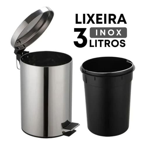 Lixo Lixeira Redonda 3 Litros Aço Inox Balde Cesto Removível Pedal Para Banheiro Escritório Cozinha