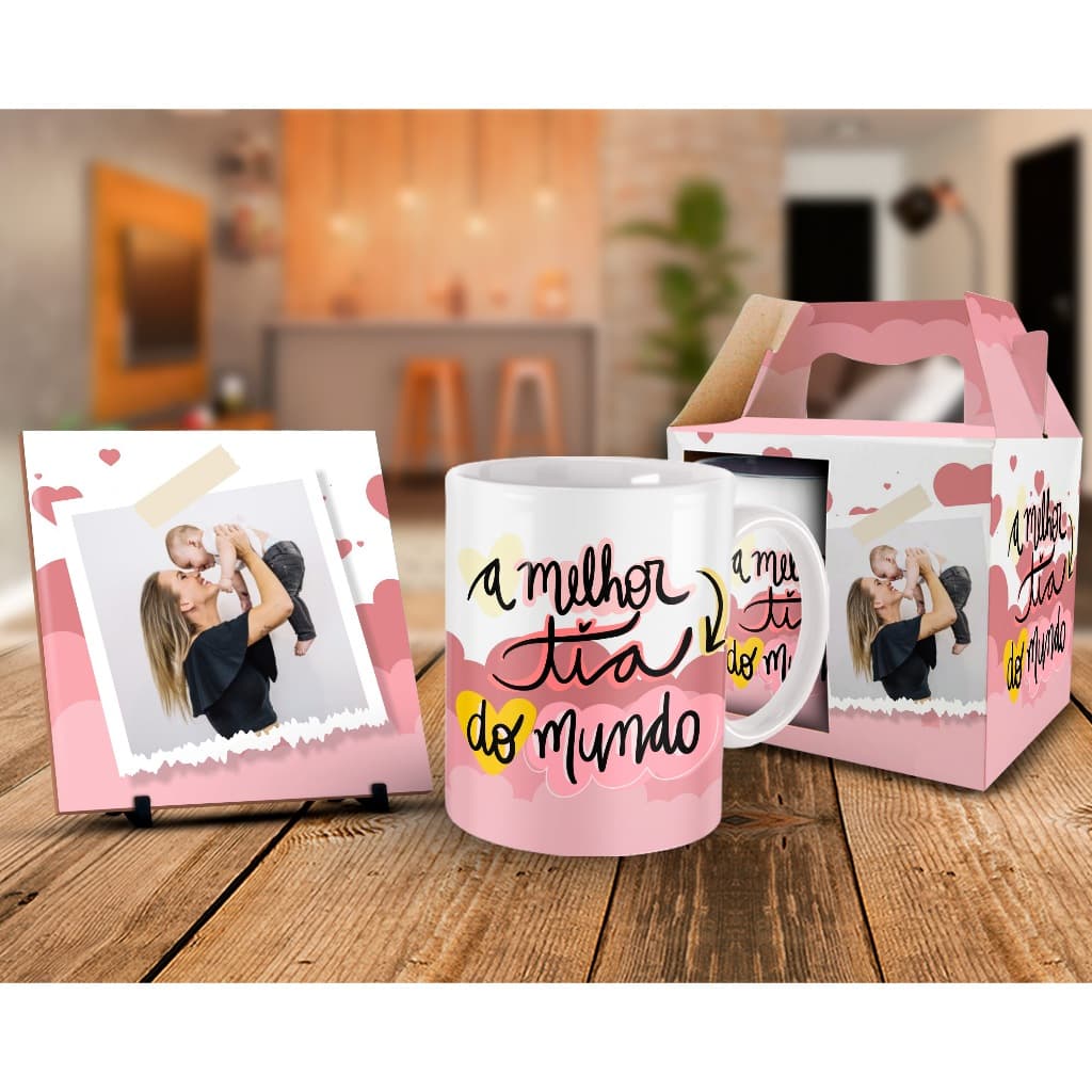 Caneca Tia Presente Melhor tia do Mundo + Kit Personalizado com Fotos