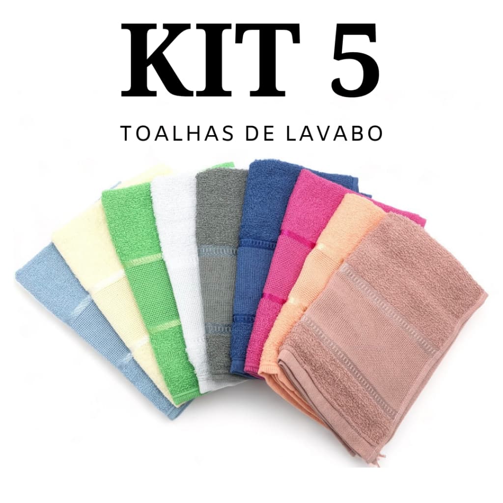 Toalha de Mao Academia Lavabo 28x48 100% Algodão Toalhinha Kit 5 unidades Academia Escolar