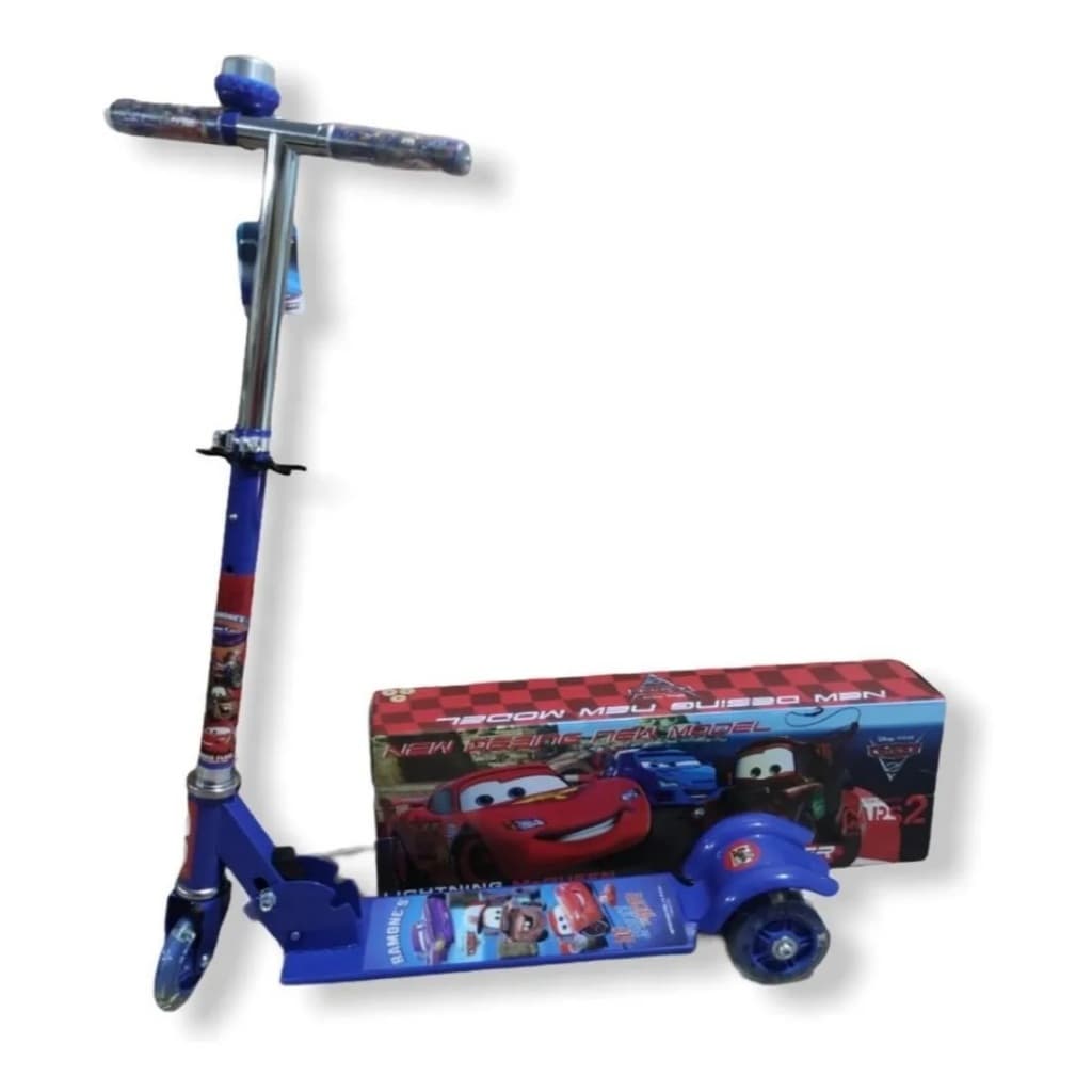 Patinete Infantil Metal Carros Mcqueen 3 Rodas Led 12x Cor Azul