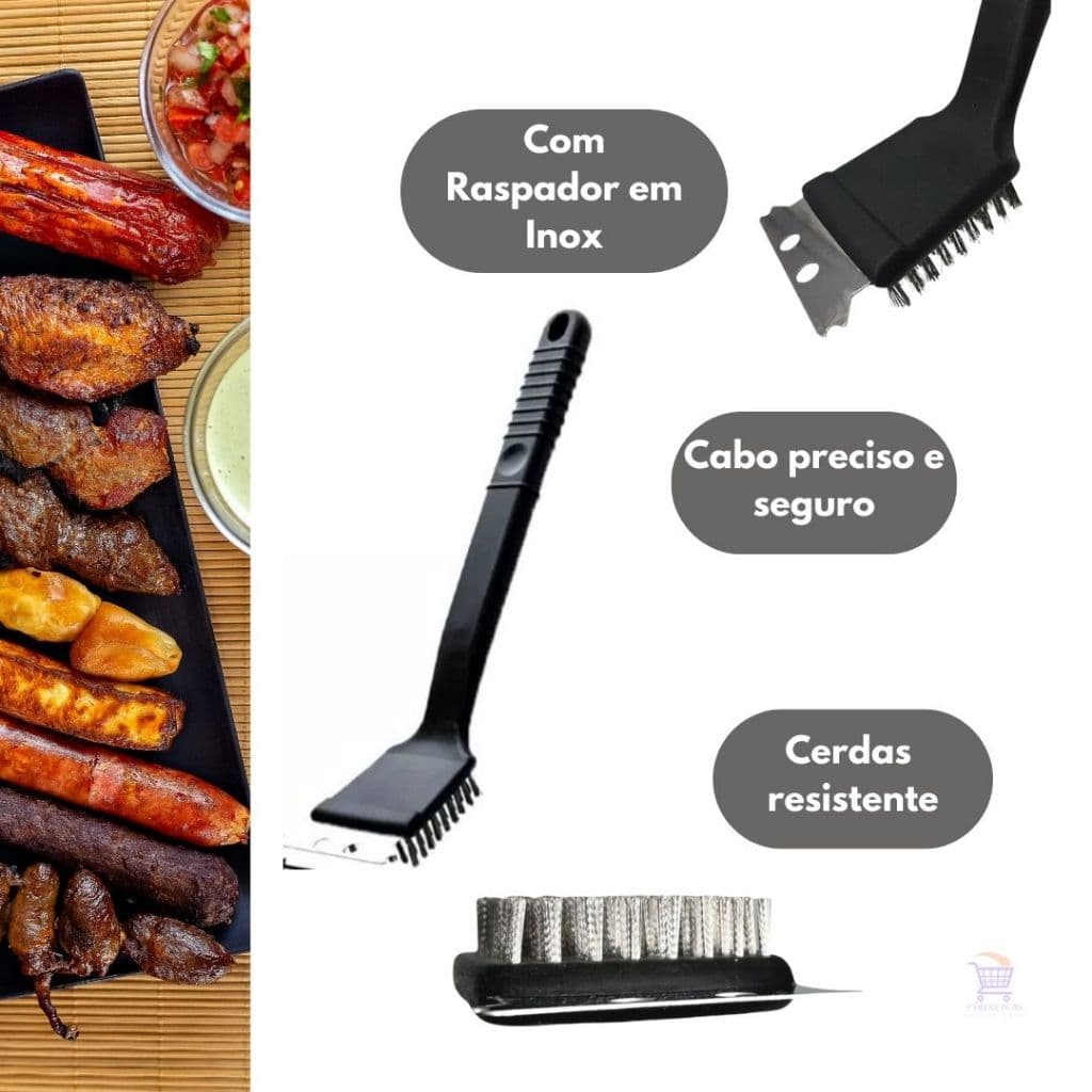 Escova Para Grelha Cerdas de Aço Com Raspador Original Line Limpa Grelha de Churrasqueira