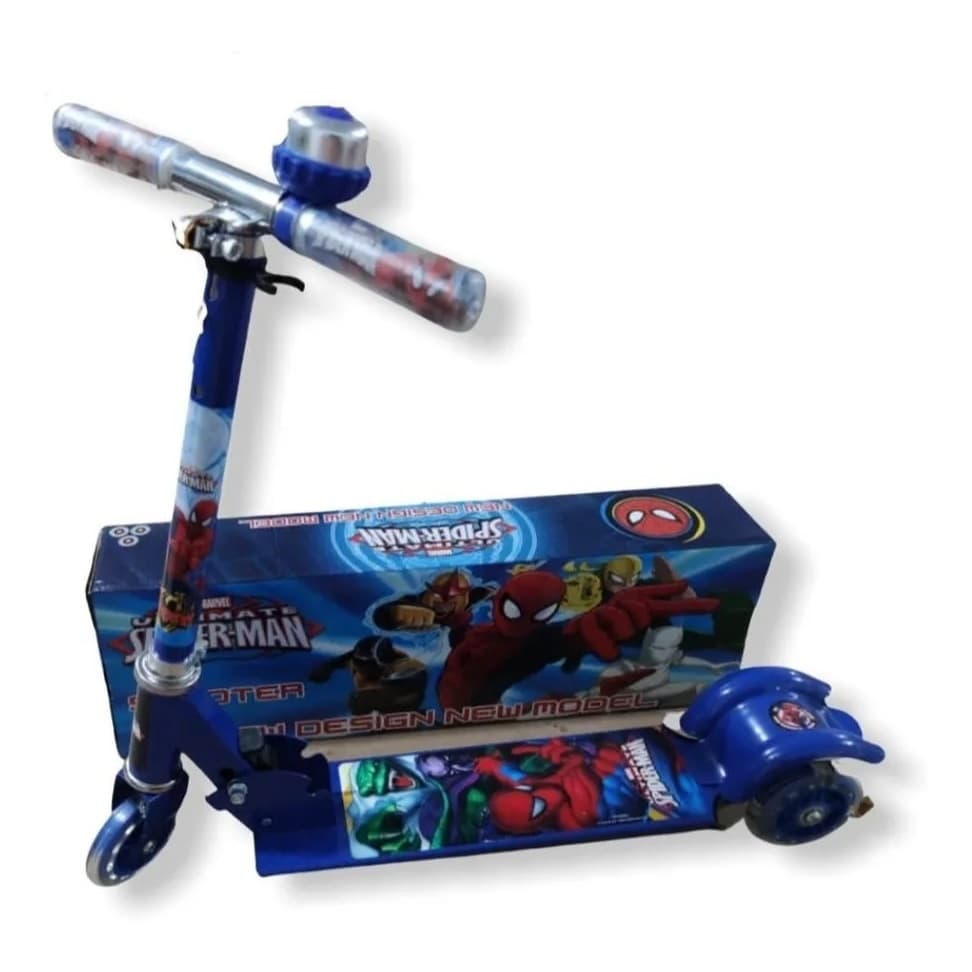 Patinete Infantil Metal Homem Aranha 3 Rodas C/ Led - Buzina