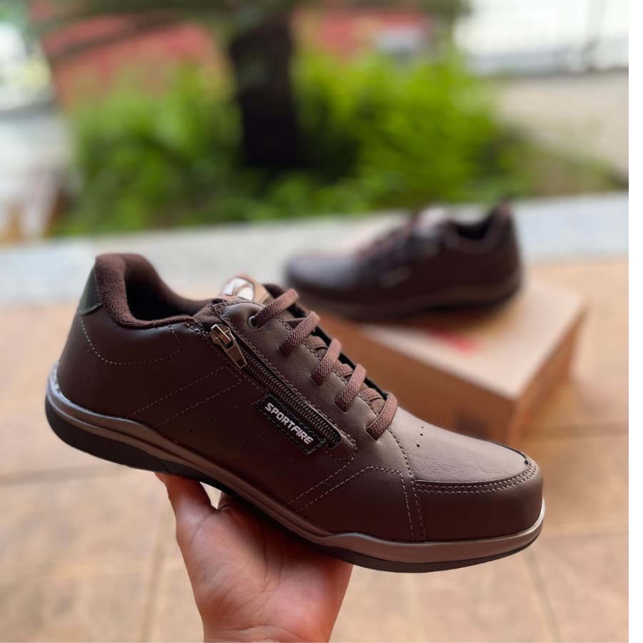 Sapato Masculino Tenis Sapatenis Elástico Ziper Confortável e Leve Lançamento Café Preto Tradicional