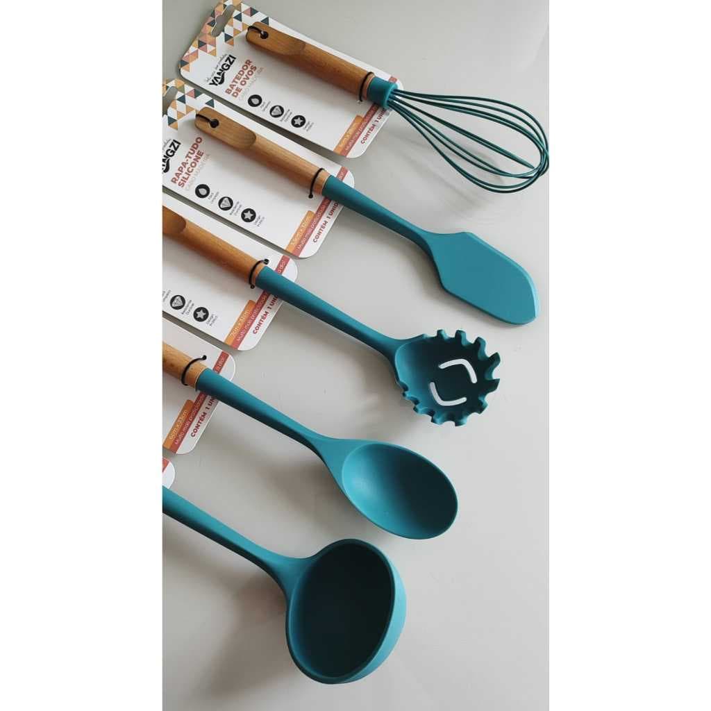 Kit Utensílios em Silicone Aspen 5 peças Colher Concha Espatúla Pegador e Batedor