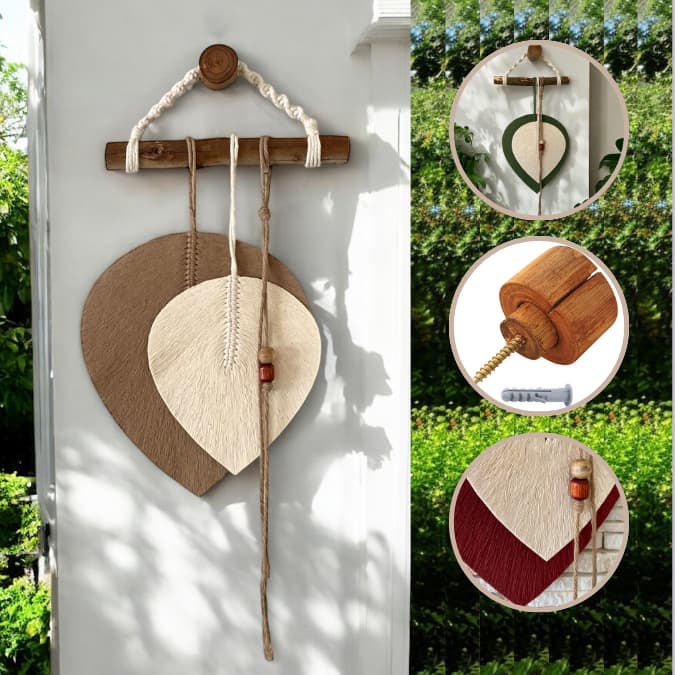 Painel Decorativo de Parede Em Macramê 2 Folhas Decoração Boho