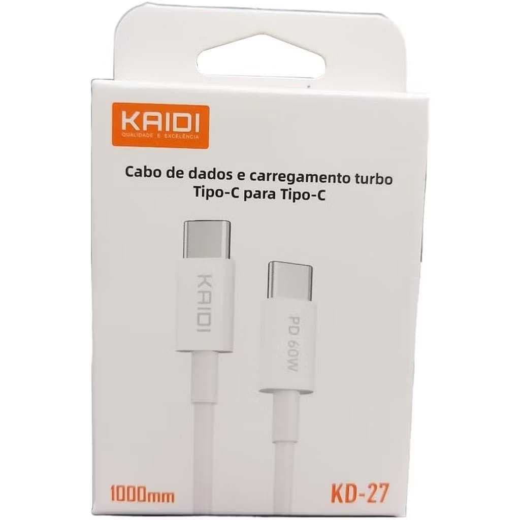 Cabo Carregador Turbo KAIDI ORIGINAL 60W Tipo-C Carregamento Rápido Resistente - ENVIO RÁPIDO