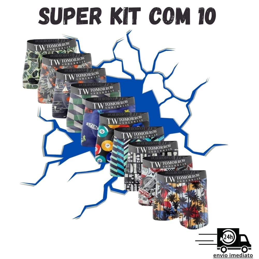 KIT 10 Cuecas Boxer Masculino Cueca Box Microfibra Adulto confortável Cores/Estampas diversas Multimarcas leve fresca