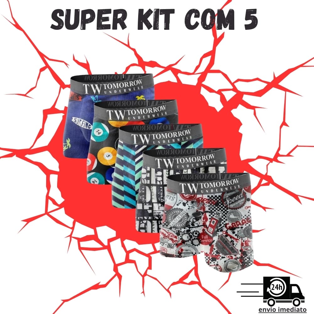KIT 05 Cuecas Boxer Masculino Cueca Box Microfibra Adulto confortável Cores/Estampas diversas Multimarcas leve fresca