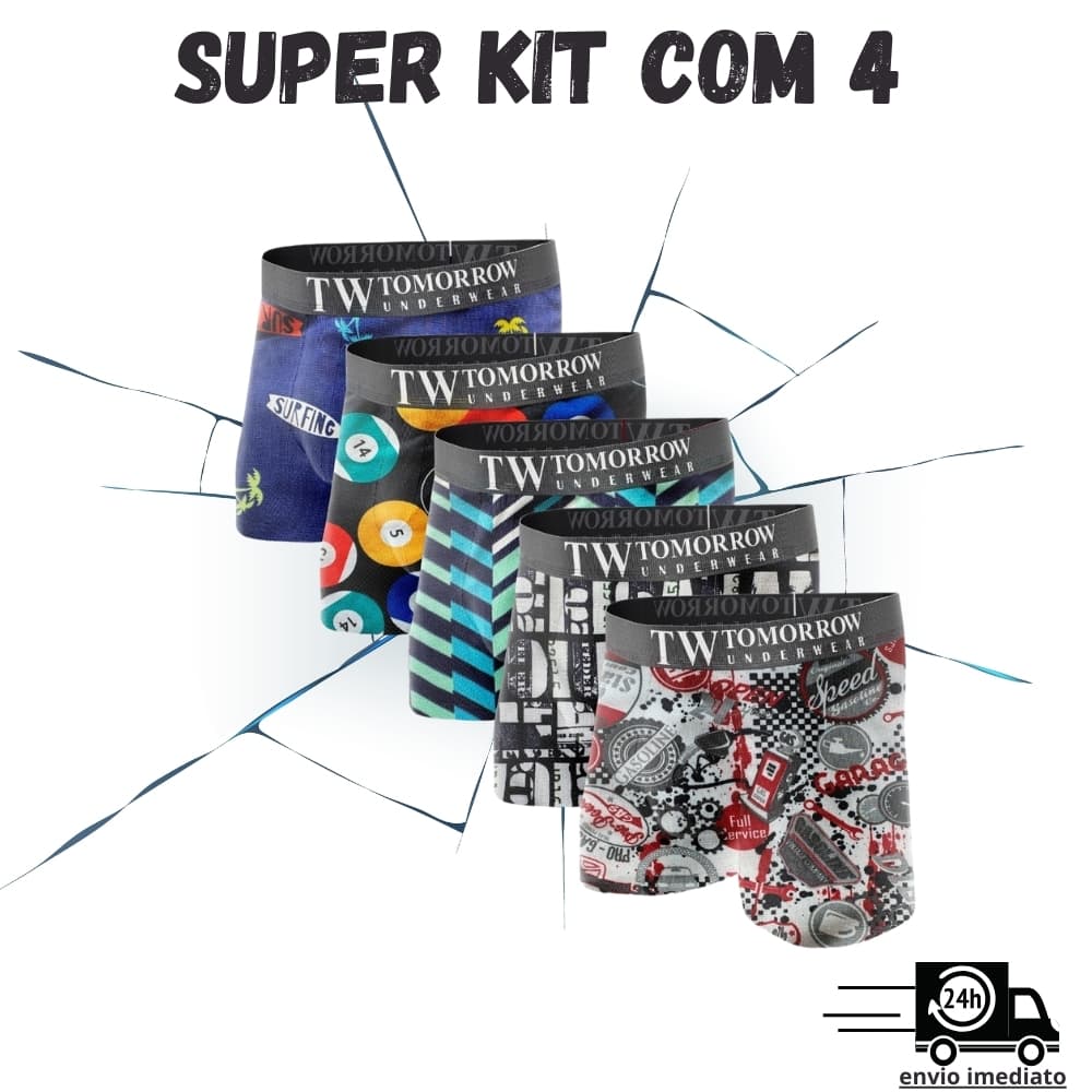 Kit 04 Cuecas Boxer Masculinas Confortáveis Microfibra Tecido Macio Cós Reforçado Secagem Rápida Durável