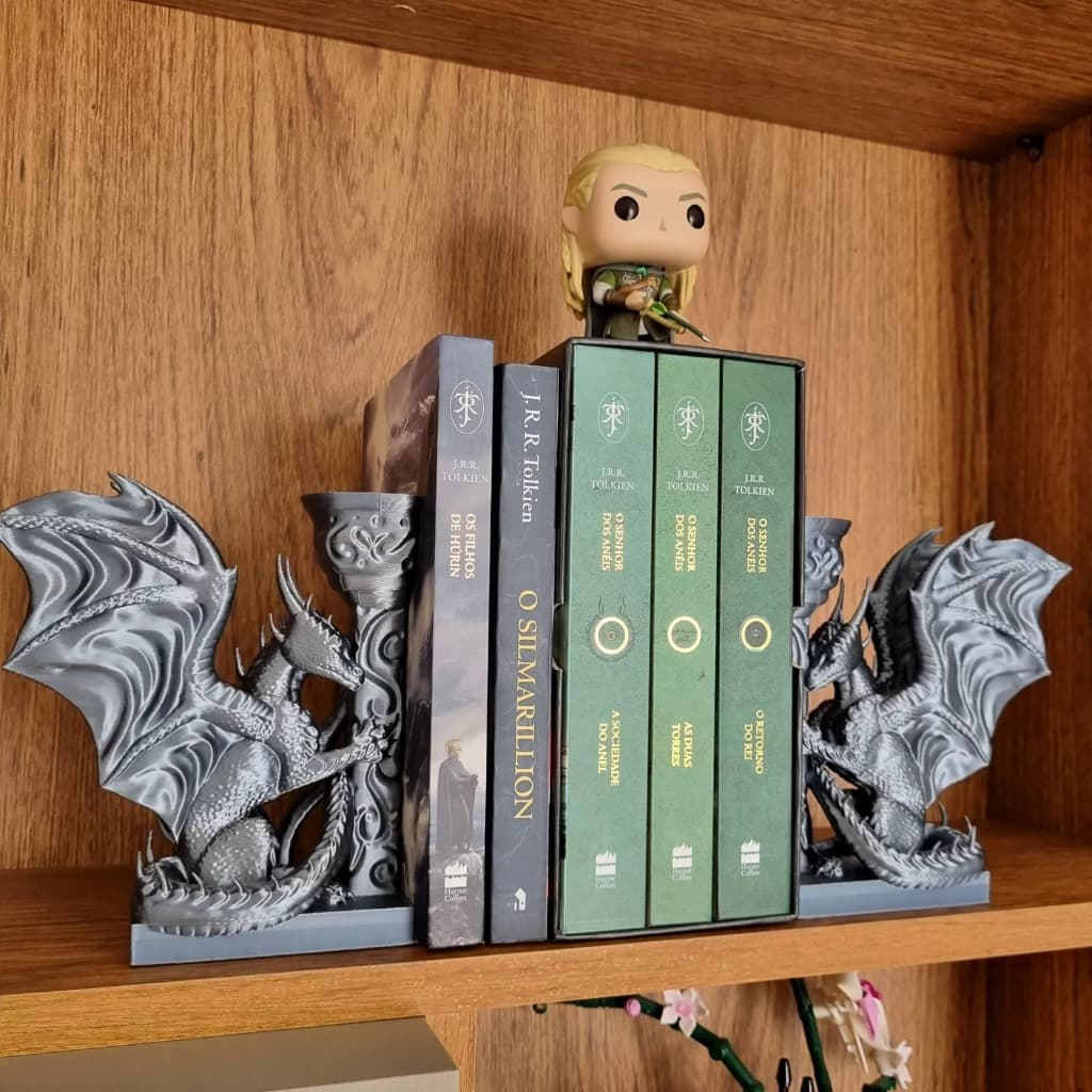 Par Suporte Aparador Porta Livros Apoio Bibliocanto Dragão