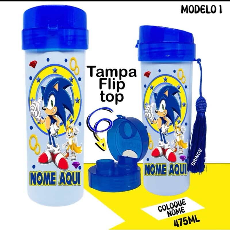 garrafa eco personalizada tema sonic com nome
