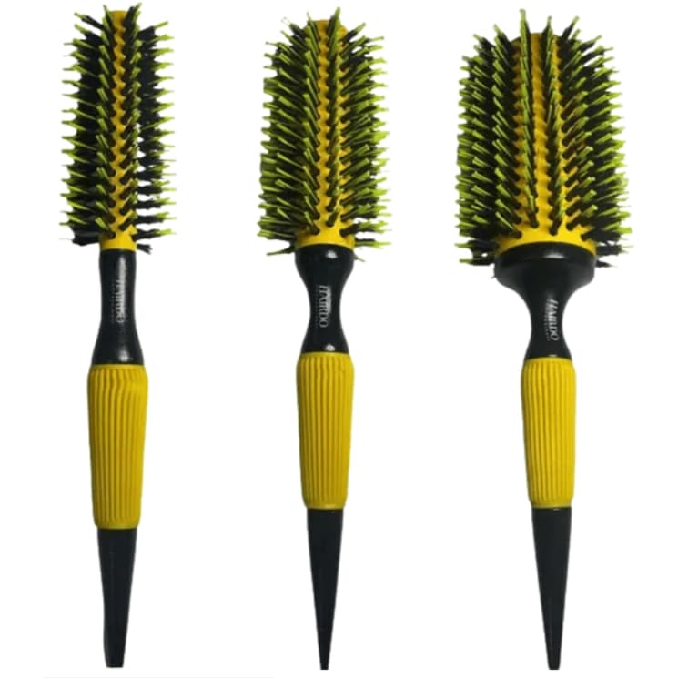 Kit 3 Escova De Cabelo Térmica Amarela Cerdas De Javali Mista Madeira