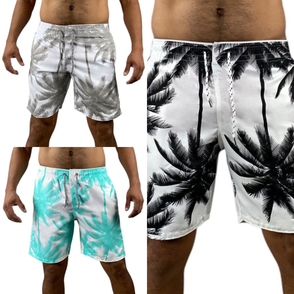 KL MODAS KIT 3 short bermudas masculina tactel coqueiro praia esportivo casual conforto
