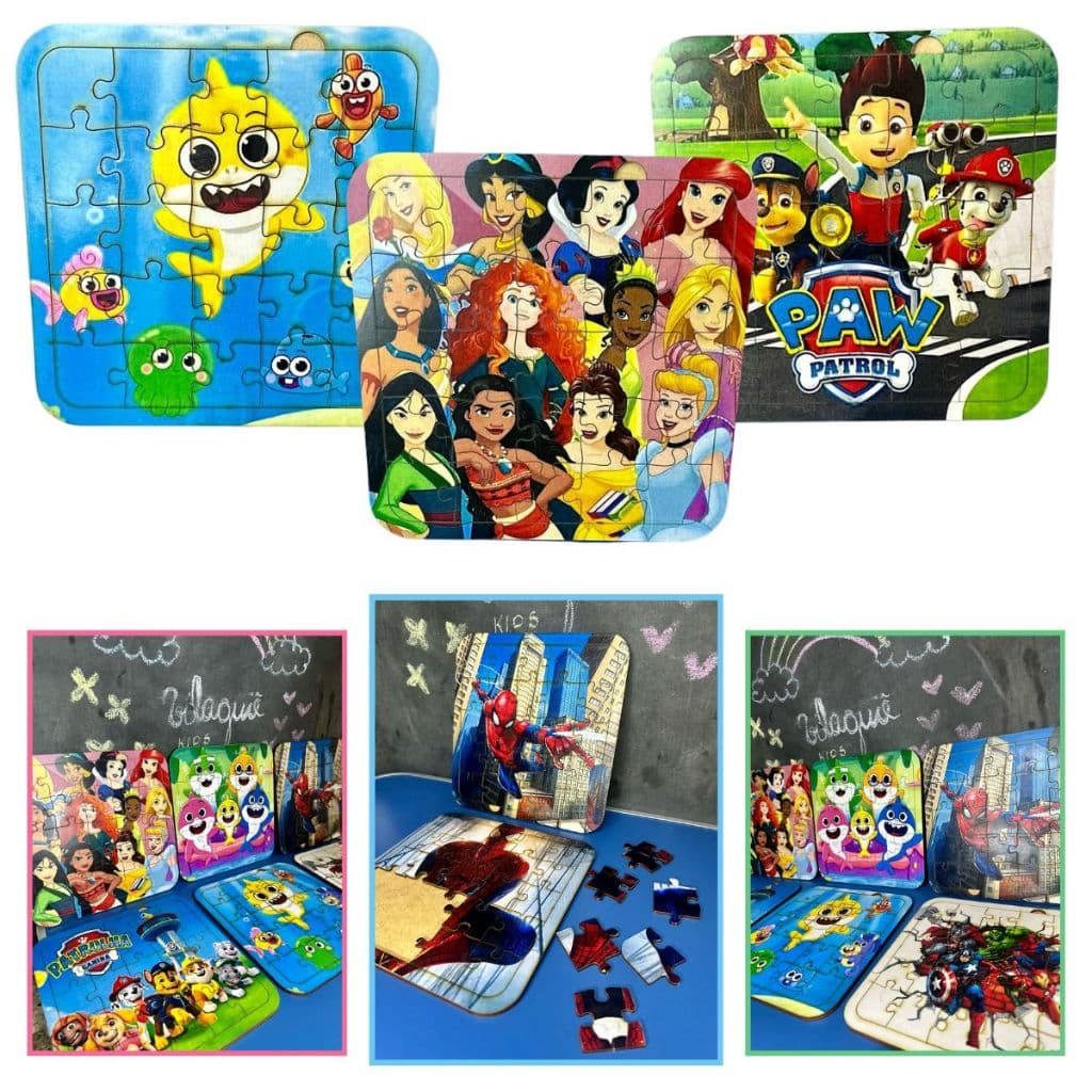 Kit 2 quebra-cabeças em madeira MDF grande 25 peças brinquedo educativo e pedagógico