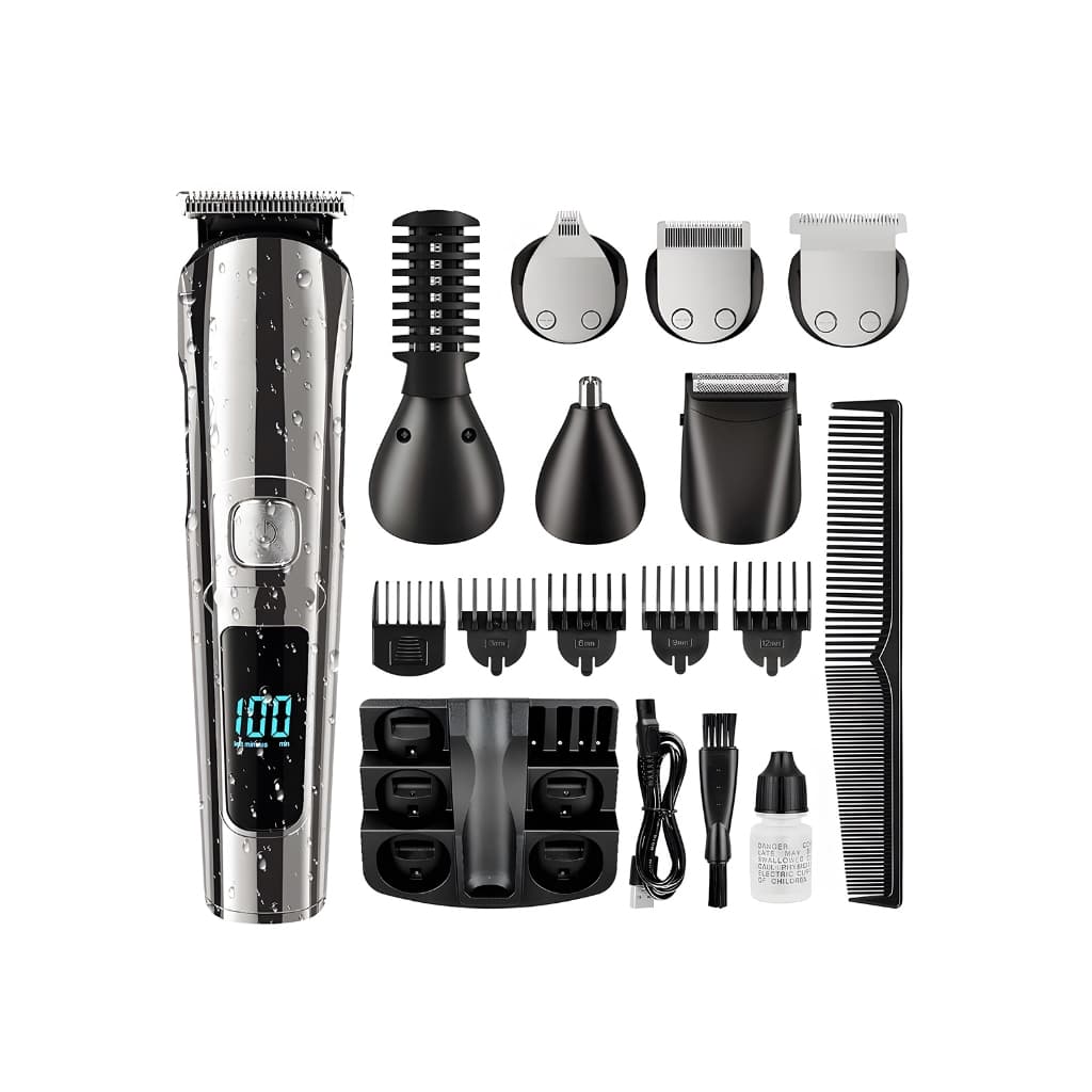 Kit Máquina De Barbear Masculino E Aparador Pelos Elétrico Máquina De Corte De Cabelo À Prova D'água Recarregável