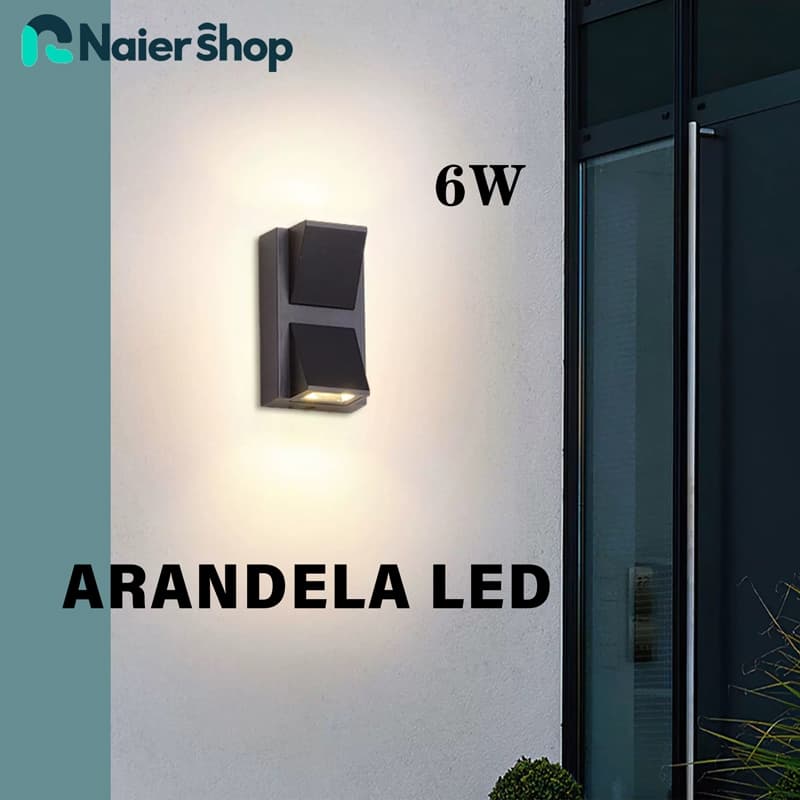 Arandela LED Nova Versão do Tipo K 2Luz 6W Preta IP65 com Luz Quente para Ambientes Internos e Externos