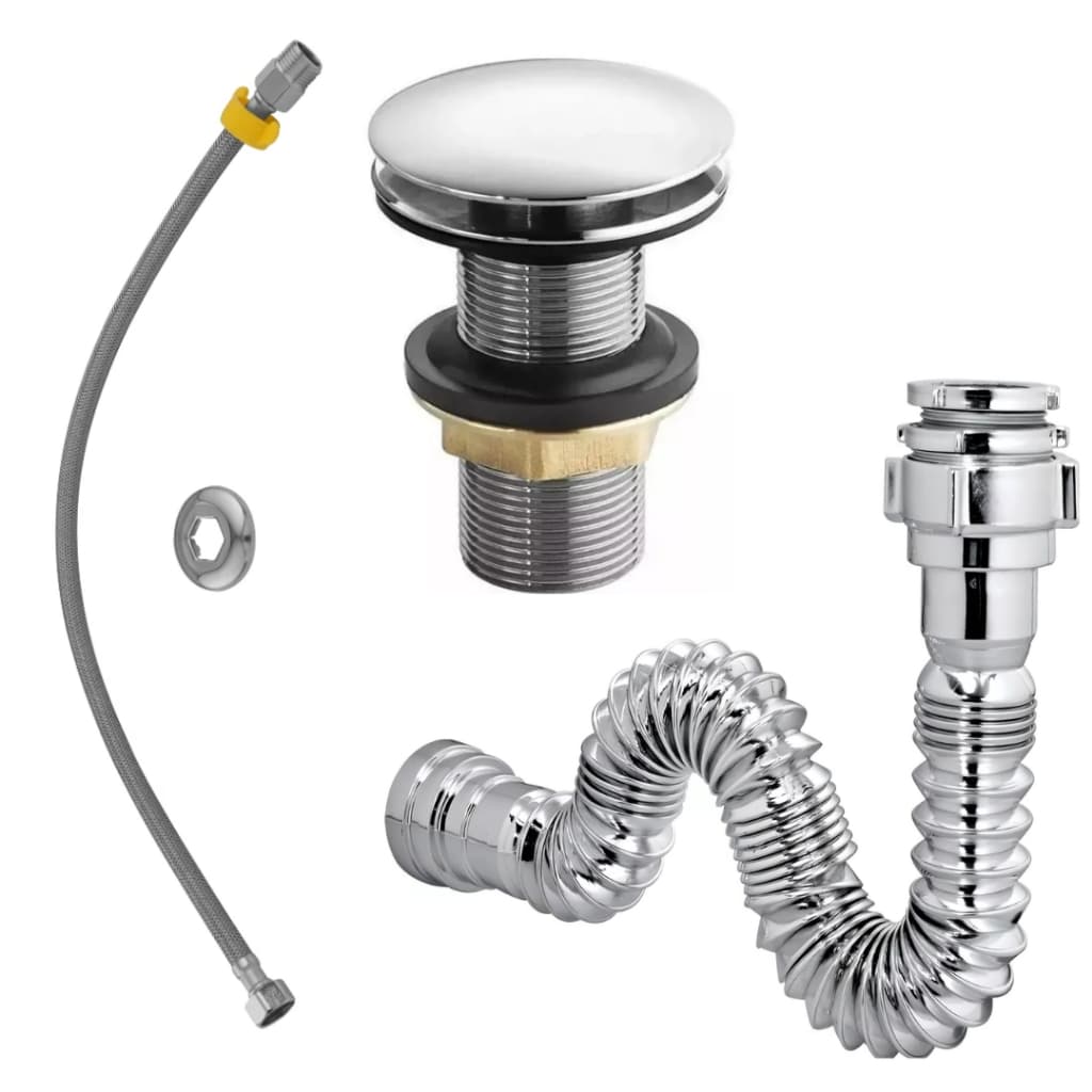 Válvula Click Metal+ Sifão Cromado + Engate 60cm Banheiro Lavabo